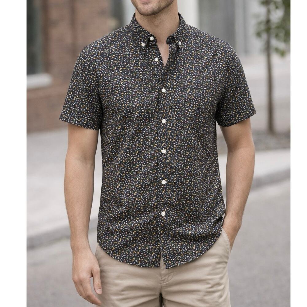 J Crew Mens Classic Flex Washed Short Sleeve Floral Button Front Shirt Size Med